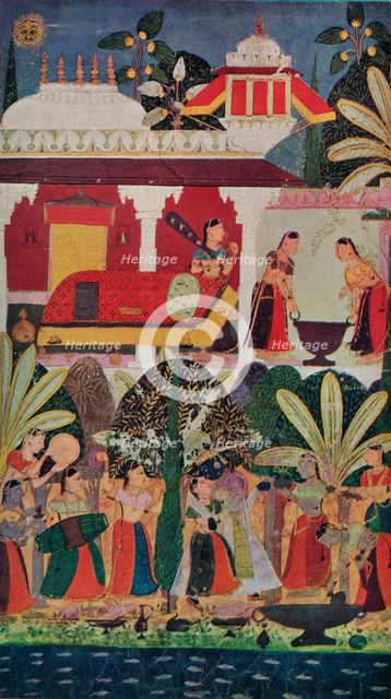 Krishna and the Gopes (gopis) at the Spring Festival, 17th century, (1929). Artist: Unknown
