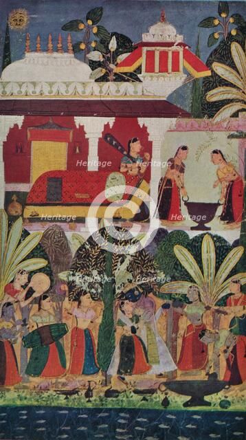 Krishna and the Gopes (gopis) at the Spring Festival, 17th century, (1929). Artist: Unknown