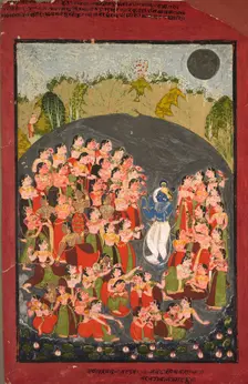 Krishna and the Gopis Gather for Rasamandala, c. 1720-1730. Creator: Unknown