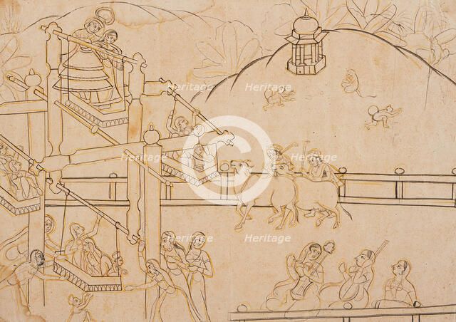 Krishna and the Gopis Ride a Ferris Wheel at a Village Festival, c1825. Creator: Unknown.