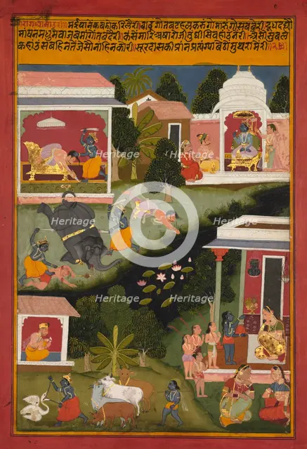 Krishna as the Destroyer of Demons, page from Surdas's Sursagar, c. 1700. Creator: Unknown.