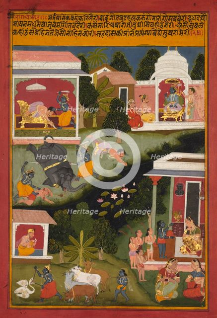 Krishna as the Destroyer of Demons, page from Surdas's Sursagar, c. 1700. Creator: Unknown.