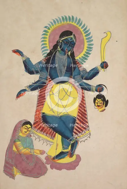 Krishna as Kali Worshipped by Radha, 1800s. Creator: Unknown.