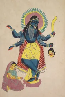 Krishna as Kali Worshipped by Radha, 1800s. Creator: Unknown