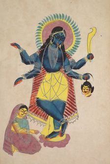 Krishna as Kali Worshipped by Radha, 1800s. Creator: Unknown