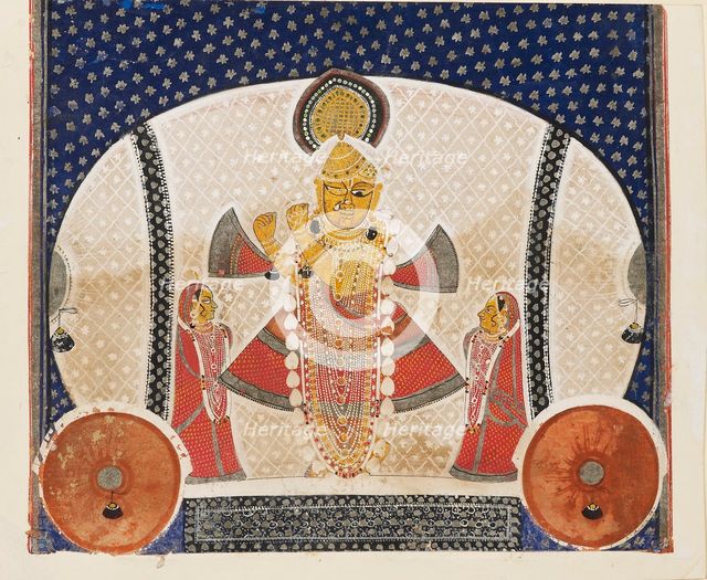 Krishna as Shrinathji playing a flute, early 20th century. Artist: Unknown.