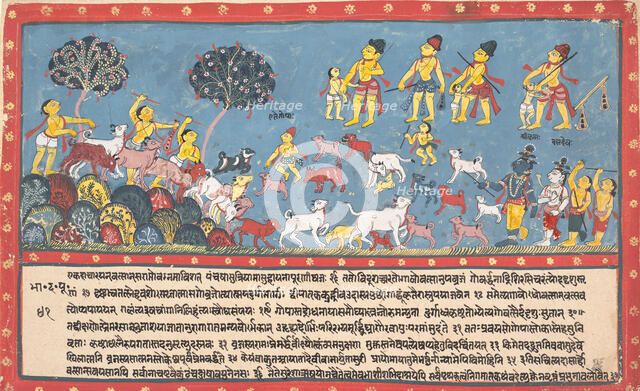Krishna, Balarama, and the Cowherders... from a Dispersed Bhagavata Purana..., 1800-1825. Creator: Unknown.