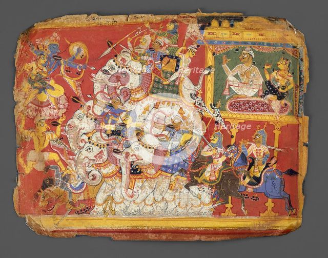 Krishna Battles the Armies of the Demon Naraka: Page from a Bhagavata Purana Manuscript, ca. 1540. Creator: Unknown.