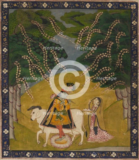 Krishna being offered cakes, 19th-20th century. Artist: Unknown.