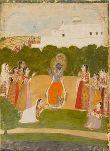 Krishna beside a river playing the flute, c1720
