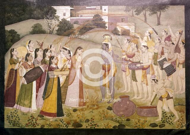 Krishna Celebrating Spring Festival of Holi, c1770-1780. Artist: Unknown.