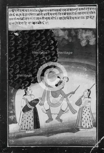 Krishna Dancing with Two Attendant Female Musicians, late 19th-early 20th century. Creator: Unknown.