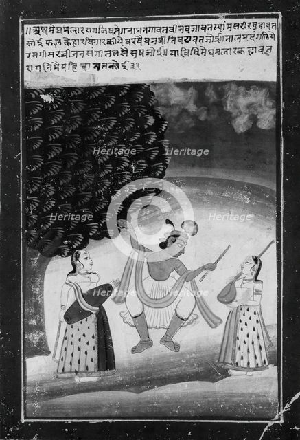 Krishna Dancing with Two Attendant Female Musicians, late 19th-early 20th century. Creator: Unknown.
