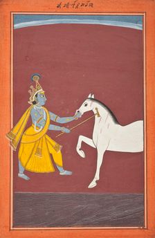 Krishna Destroys the Horse Demon Keshi (recto), Folio from a Bhagavata Purana..., c1750 or later. Creator: Unknown