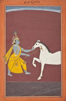 Krishna Destroys the Horse Demon Keshi (recto), Folio from a Bhagavata Purana..., c1750 or later. Creator: Unknown