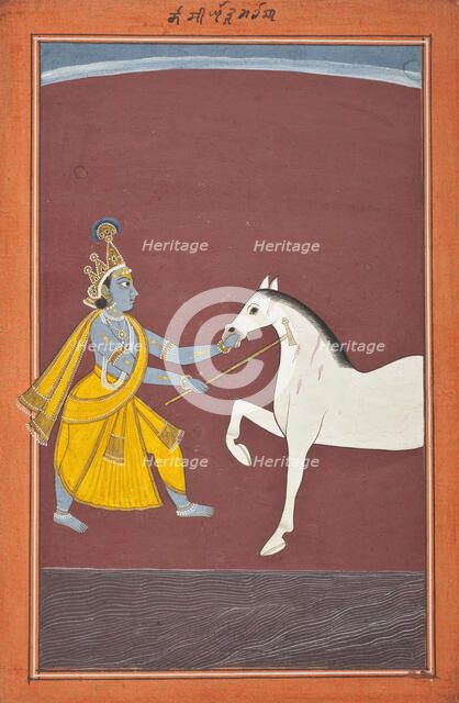 Krishna Destroys the Horse Demon Keshi (recto), Folio from a Bhagavata Purana..., c1750 or later. Creator: Unknown.