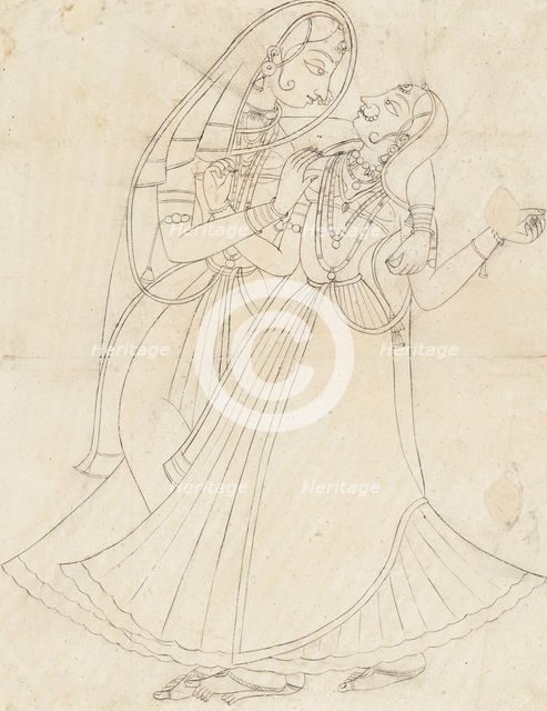 Krishna (dressed as a woman) Embracing Radha, 19th century. Creator: Unknown.