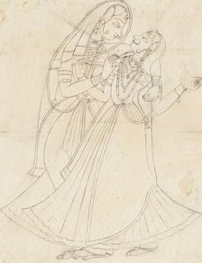 Krishna (dressed as a woman) Embracing Radha, 19th century. Creator: Unknown