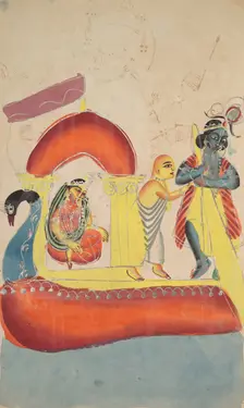 Krishna Ferrying Radha Across the Yamuna River, 1800s. Creator: Unknown