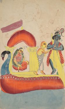 Krishna Ferrying Radha Across the Yamuna River, 1800s. Creator: Unknown