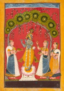 Krishna fluting, folio from a Dasavatar series, ca. 1730. Creator: Master of the Court of Mankot