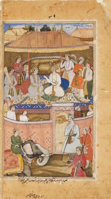 Krishna, in the guise of Indra, advises a king, 1598. Artist: Sadiqi Beg
