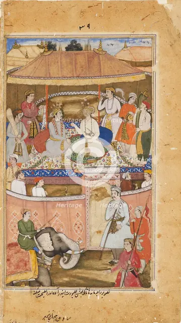 Krishna, in the guise of Indra, advises a king, 1598. Artist: Sadiqi Beg.