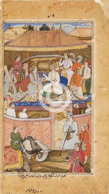 Krishna, in the guise of Indra, advises a king, 1598. Artist: Sadiqi Beg.