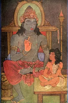 Krishna instructing Arjuna 1920. Creator: Unknown