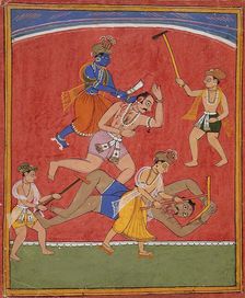 Krishna Killing King Kamsa and Balarama Slaying a Wrestler, c1630. Creator: Unknown