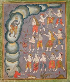 Krishna Kills The Tornado Demon Trinavarta, Folio from the "Tularam"..., between c1625 and c1650. Creator: Unknown