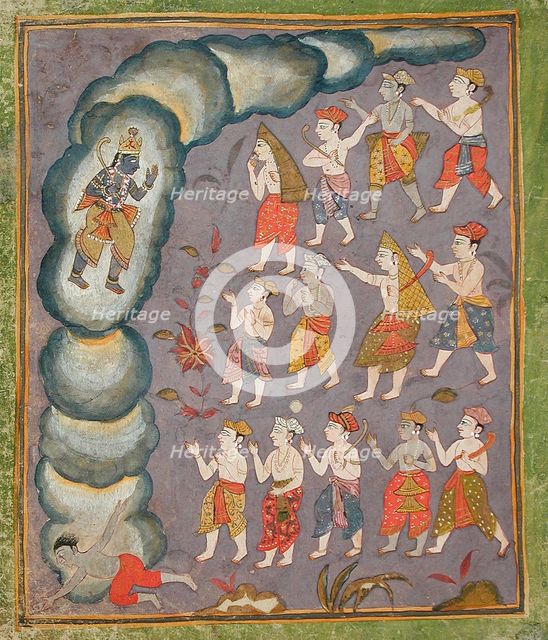 Krishna Kills The Tornado Demon Trinavarta, Folio from the "Tularam"..., between c1625 and c1650. Creator: Unknown.