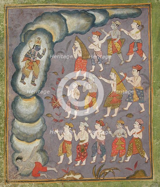 Krishna Kills The Tornado Demon Trinavarta, Folio from the "Tularam"..., between c1625 and c1650. Creator: Unknown.