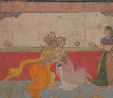 Krishna Kisses Radha: Page from the Boston Rasikapriya (Lover's Breviary), ca.1610. Creator: Unknown