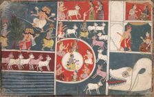 Krishna Playing the Flute and other Episodes from the Bhagavata Purana, c. 1650. Creator: Unknown