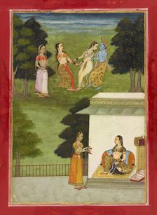 Krishna playing with the gopis, folio from a Rasikpriya, dated 1686 (Samvat 1743). Creator: Ruknuddin