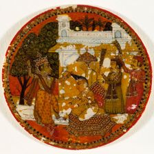 Krishna Preparing to Decapitate King Kamsa, King of the Krishna Suit, Playing..., Mid-18th century. Creator: Unknown