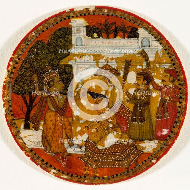 Krishna Preparing to Decapitate King Kamsa, King of the Krishna Suit, Playing..., Mid-18th century. Creator: Unknown.