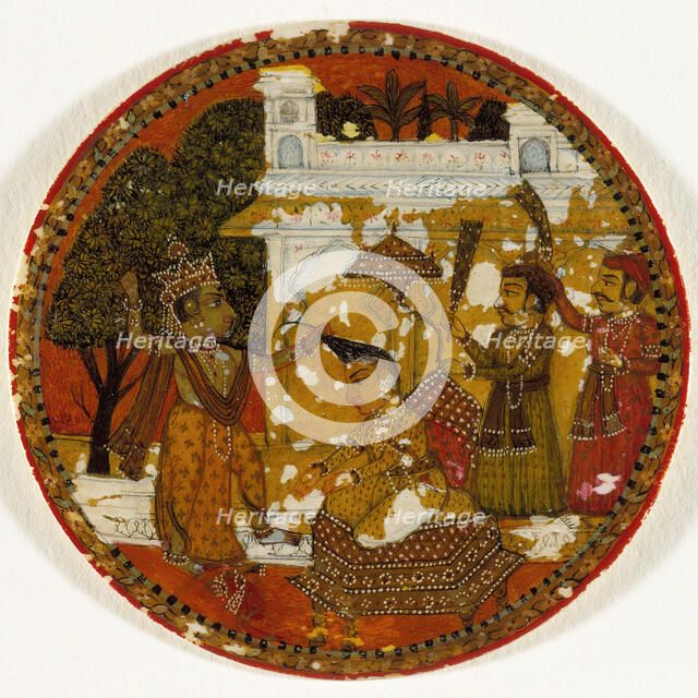 Krishna Preparing to Decapitate King Kamsa, King of the Krishna Suit, Playing..., Mid-18th century. Creator: Unknown.