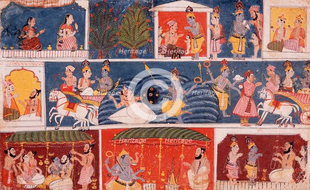 Krishna Receives the Sacred Thread and Returns his Preceptor Sandipani's Son..., c1640. Creator: Unknown.