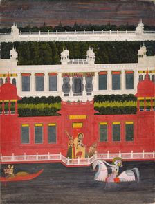 Krishna Receives a Flower Garland, c. 1750-1760. Creator: Sitaram (Indian)