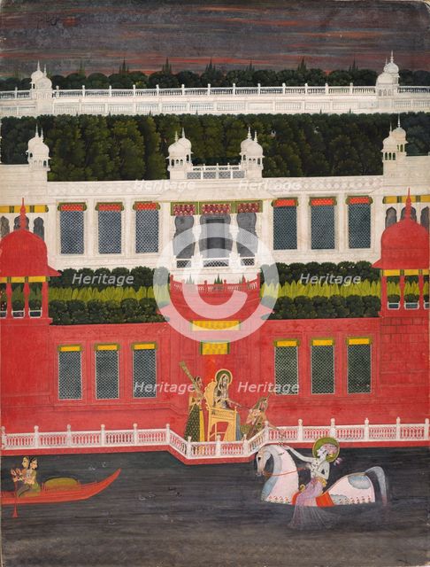 Krishna Receives a Flower Garland, c. 1750-1760. Creator: Sitaram (Indian).