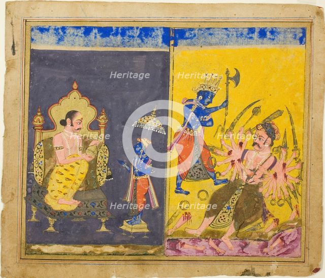 Krishna's Fifth and Sixth Avatars, page from a copy of the Gitagovinda of Jayaveda, late 17th cent. Creator: Unknown.