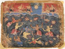 Krishna sporting with the gopis in the Jumna River, from a Bhagavata Purana, c. 1525-50. Creator: , probably by