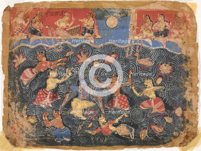 Krishna sporting with the gopis in the Jumna River, from a Bhagavata Purana, c. 1525-50. Creator: , probably by.