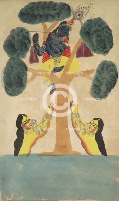 Krishna Steals the Clothes of the Cowgirls (Gopis), 1800s. Creator: Unknown.