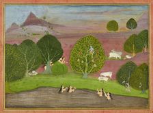Krishna steals the clothes of the gopis, folio from a Bhagavata Purana, ca. 1690-1700. Creator: Unknown