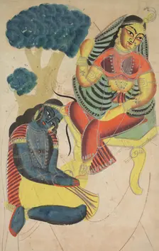 Krishna Stroking Radha's Feet, 1800s. Creator: Unknown