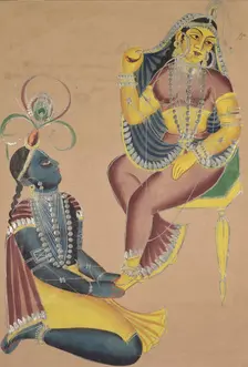 Krishna Stroking Radha's Feet, 1800s. Creator: Unknown