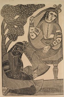 Krishna Stroking Radha's Feet, 1800s. Creator: Shri Gobinda Chandra Roy
